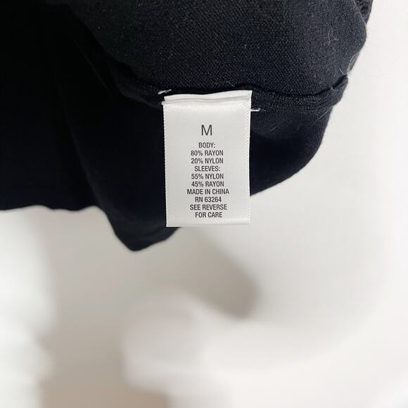 Roz & Ali Medium M Black Cold Shoulder Knit Top Round Neck 3/4 Lace Sleeves - Picture 7 of 8